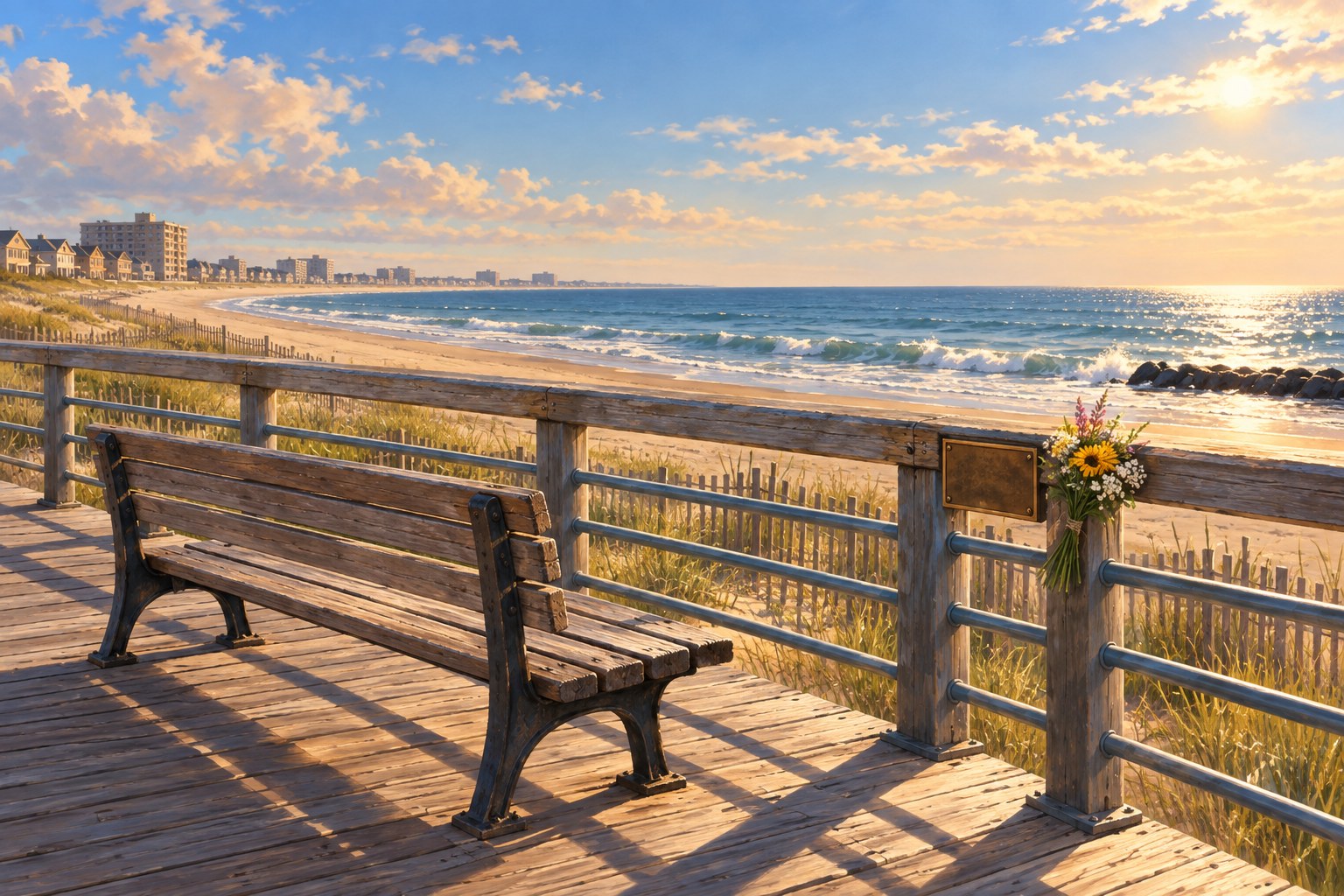 Illustrated boardwalk scene from A Favor for a Friend.